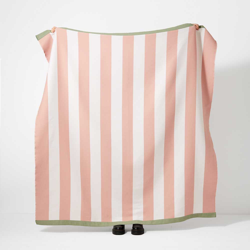 Recycled Cotton Throw Devon Stripe - Sage & Pink