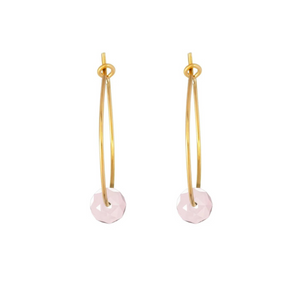 One & Eight Gold Hoop Earrings - Rose Quartz