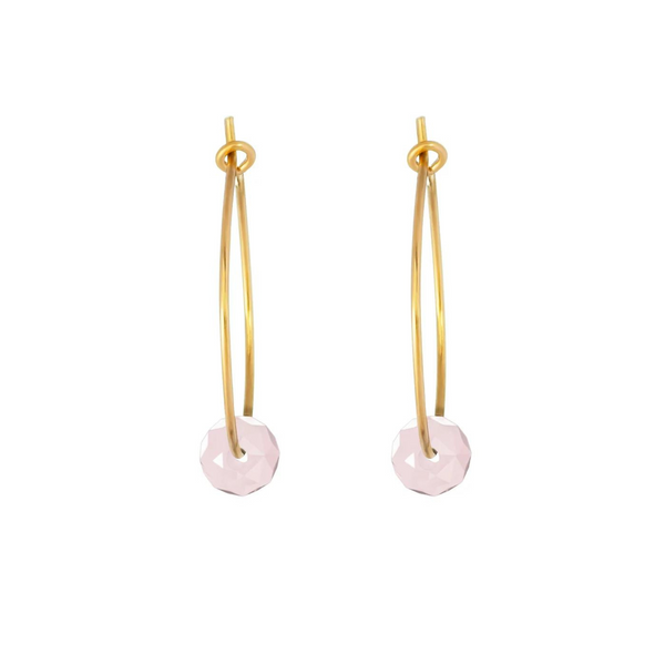 One & Eight Gold Hoop Earrings - Rose Quartz