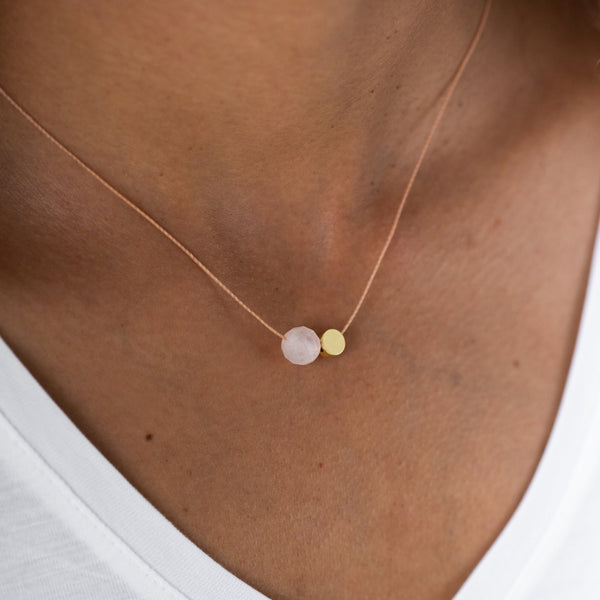 One & Eight Cord Necklace - Rose Quartz